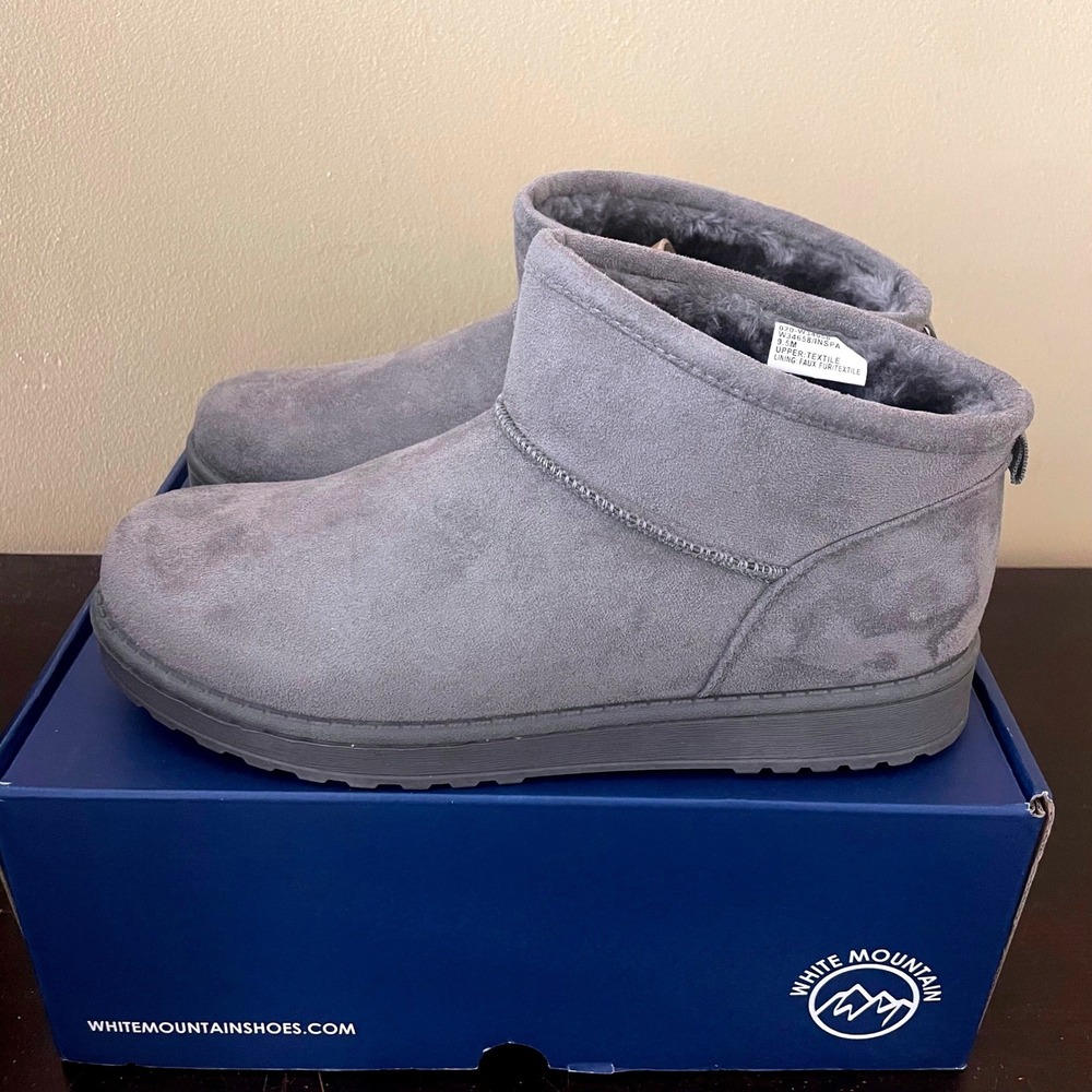 White Mountain Inspa Grey Faux Fur Lined Ankle Boots W34658-020 Womens 9.5M